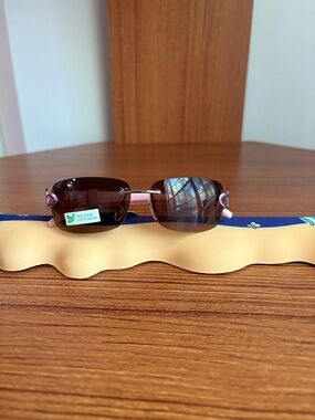 Selena Gomez Pink Temple Rimless Sunglasses with Brown Lenses